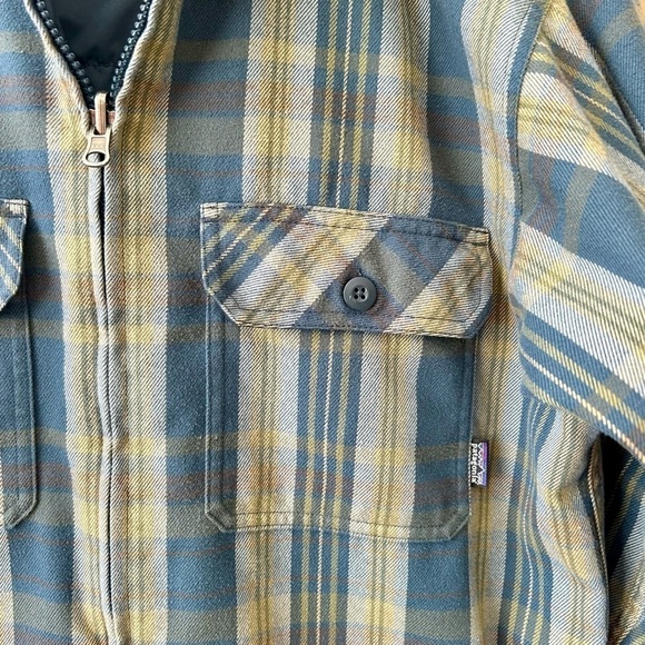 Patagonia M's Reversible Flannel Jacket Quilted Zipper Shirt Blue Green Plaid - Picture 6 of 9